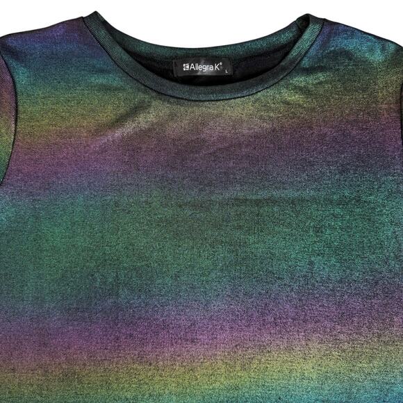 Metallic Shimmer Rainbow Top Women Large Sheer Festival Rave Club EDC Party READ - Picture 13 of 15